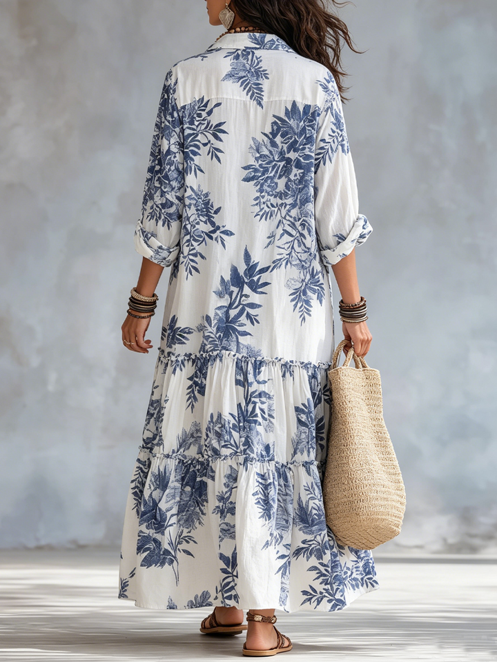 Jennifer | Bohemian Blue Floral Button-down Maxi Dress